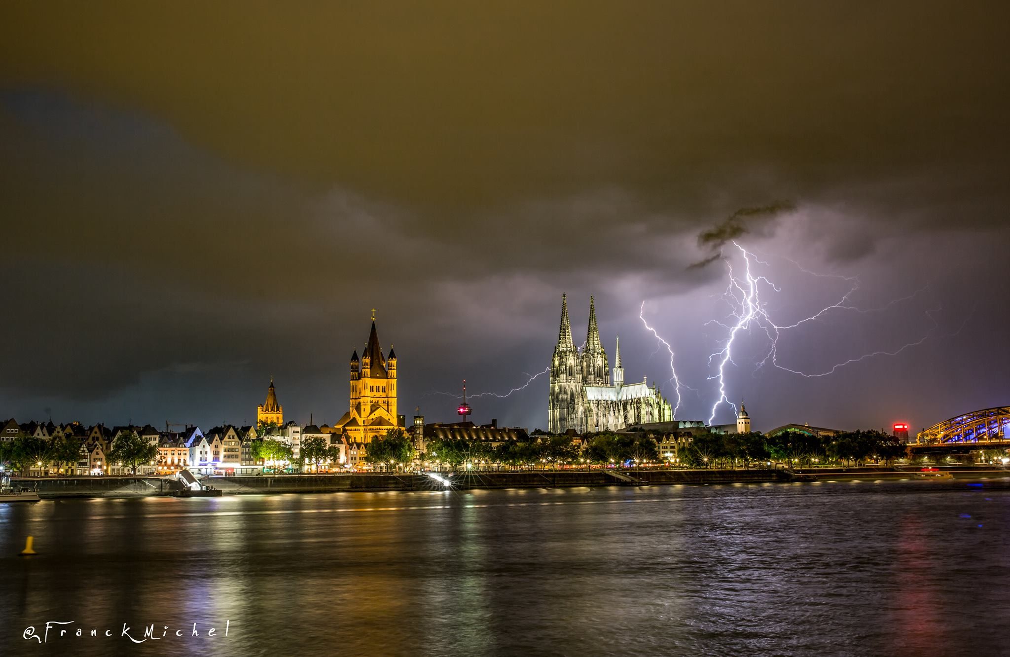 Cologne, Deutzer Rheinufer, Cathedral and Bridge view, Germany