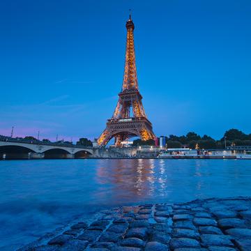 Eiffel tower seen from Port Debilly, Paris, France
