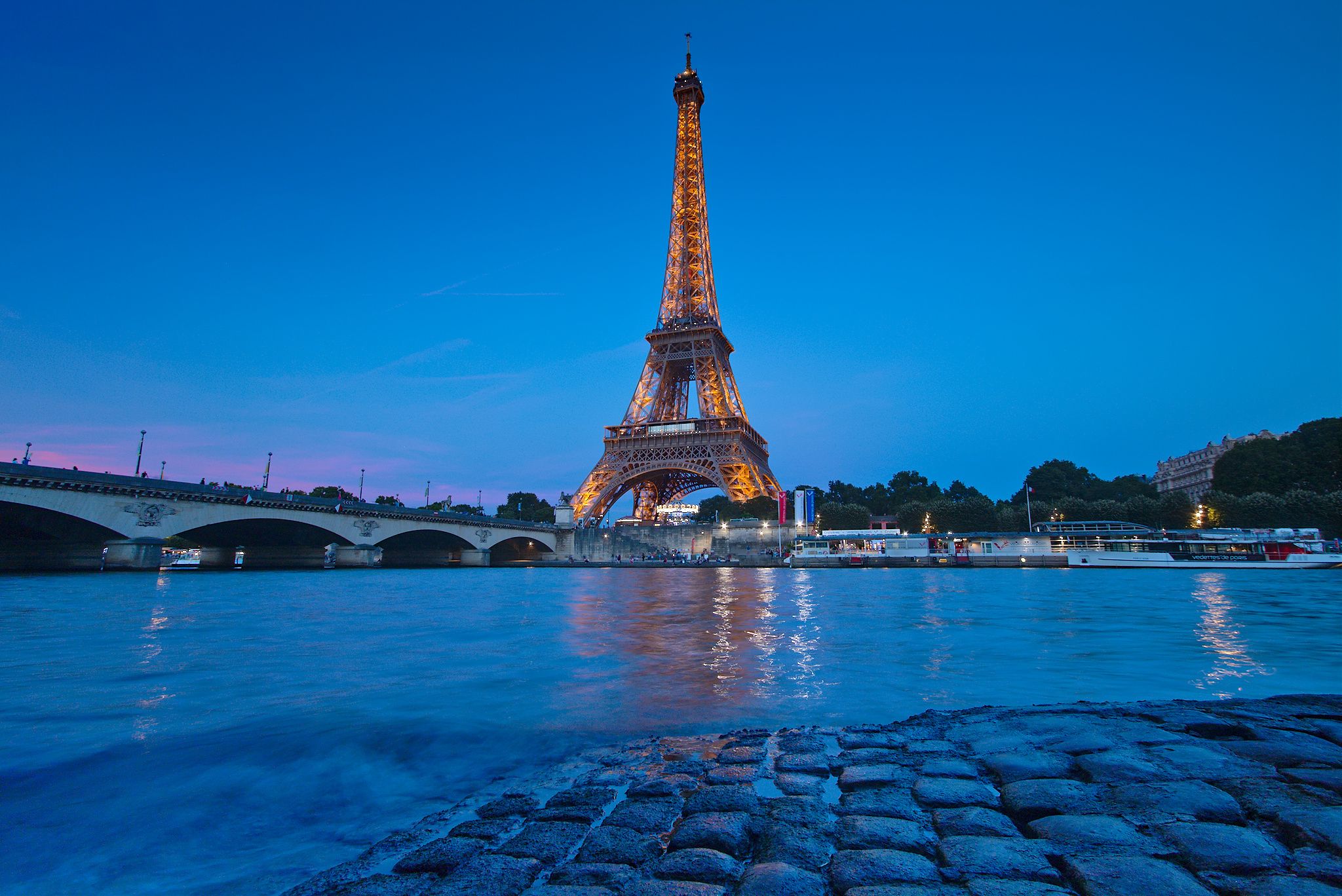 Eiffel tower seen from Port Debilly, Paris, France