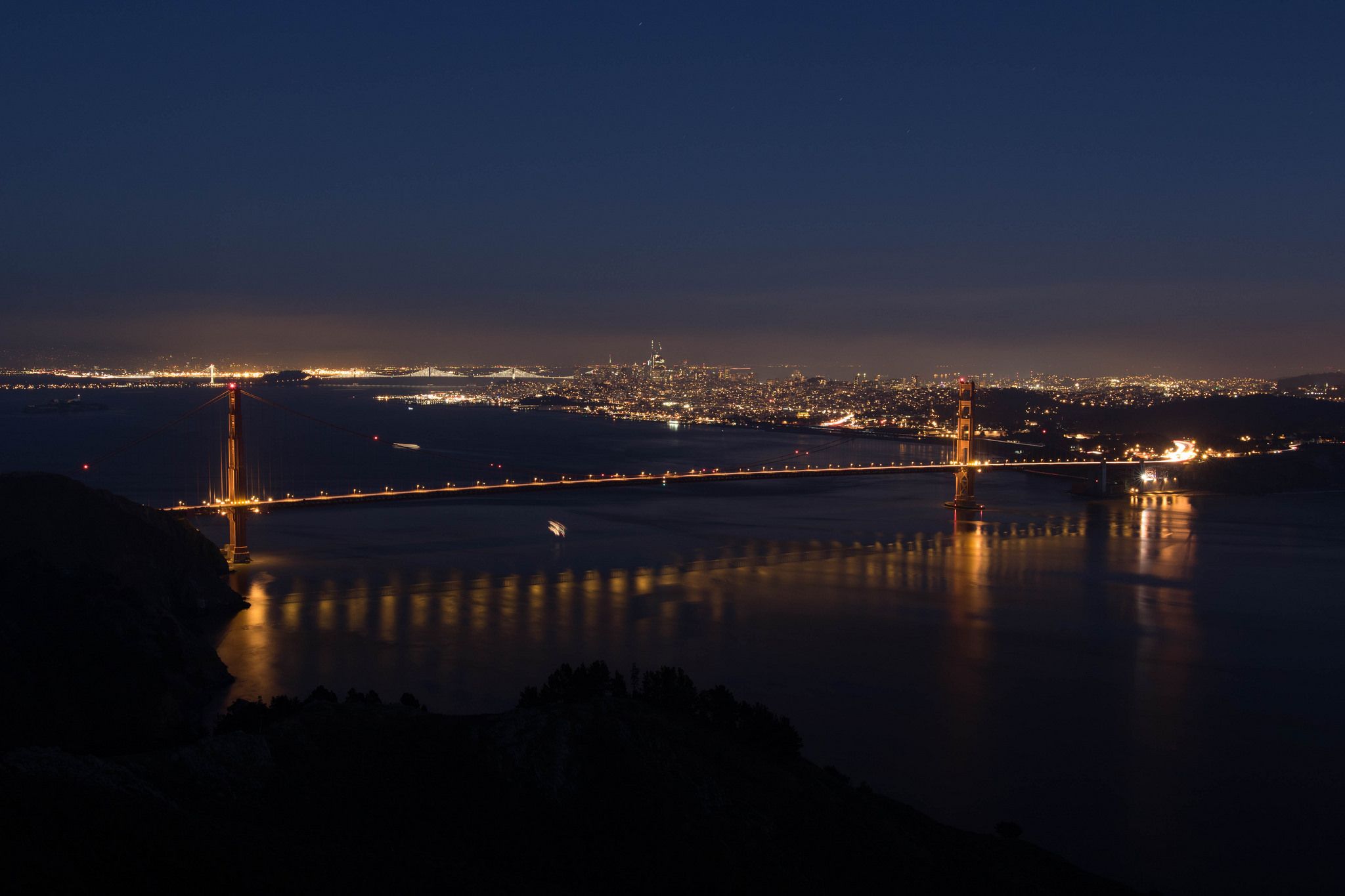 Golden Gate Bridge with San Francisco and Alcatraz, USA