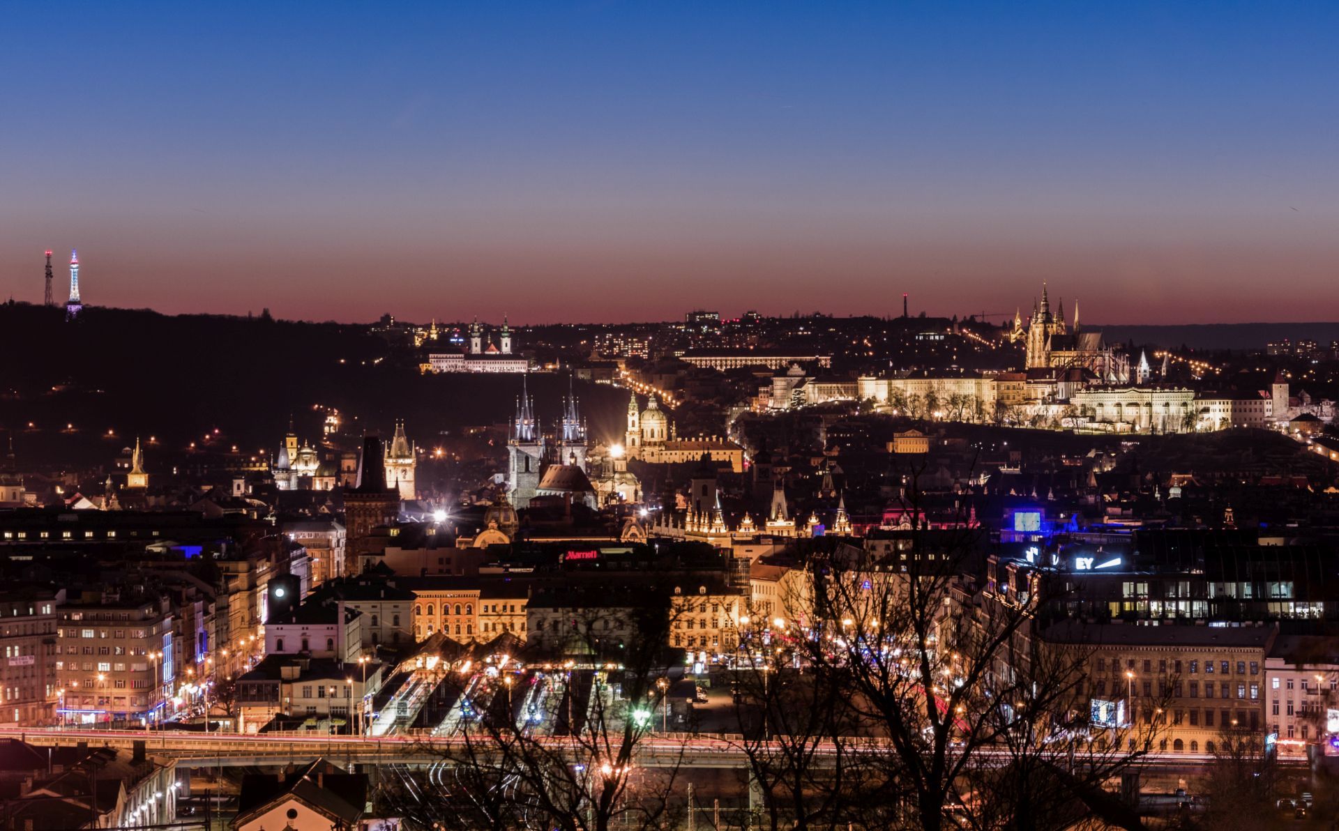 The Prague Castle seen from the Vitkov Hill, Czech Republic