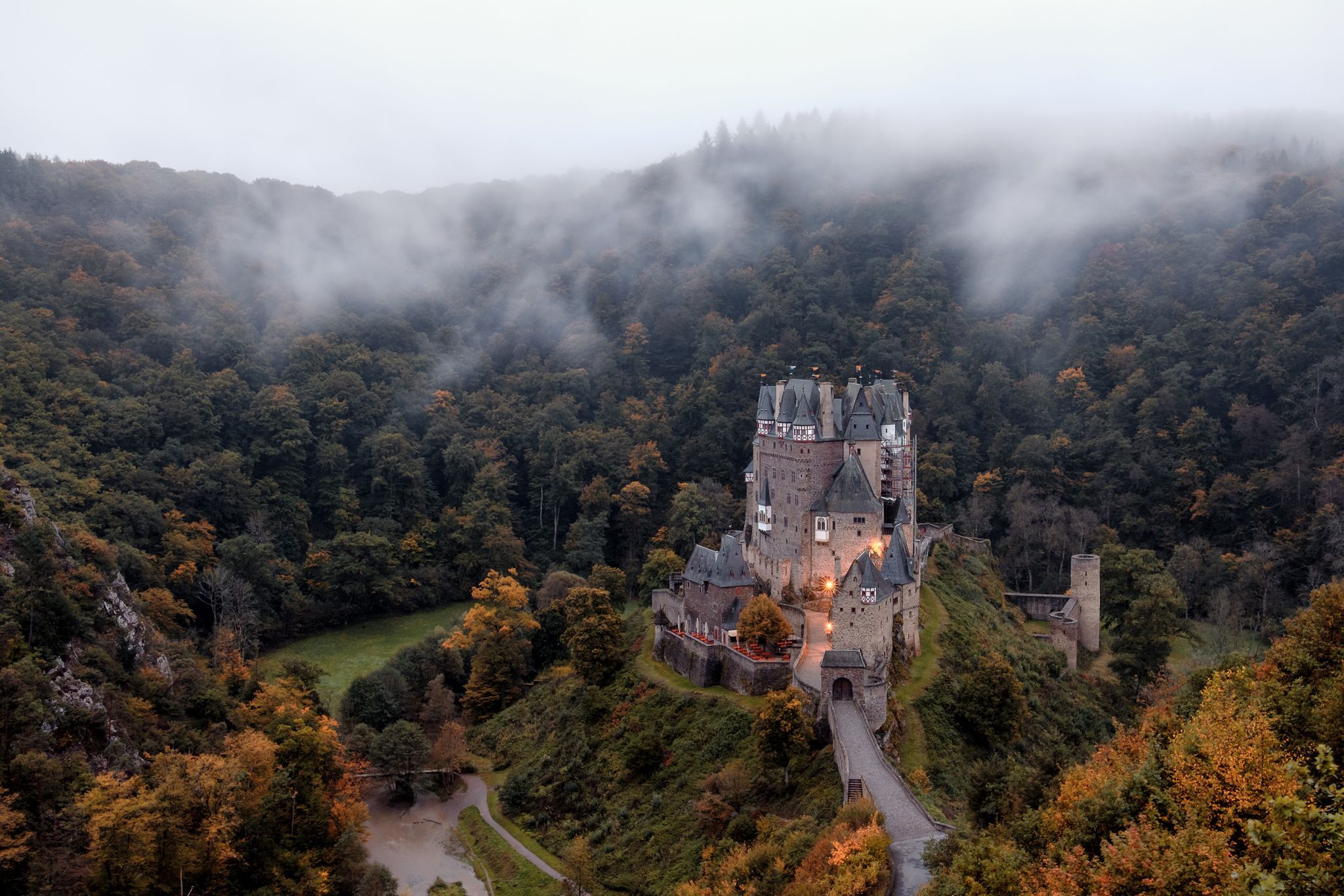 Upper view of Eltz Castle, Germany
