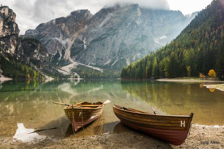 View from the Pier at Lago di Braies Prager Wildsee, Dolomites