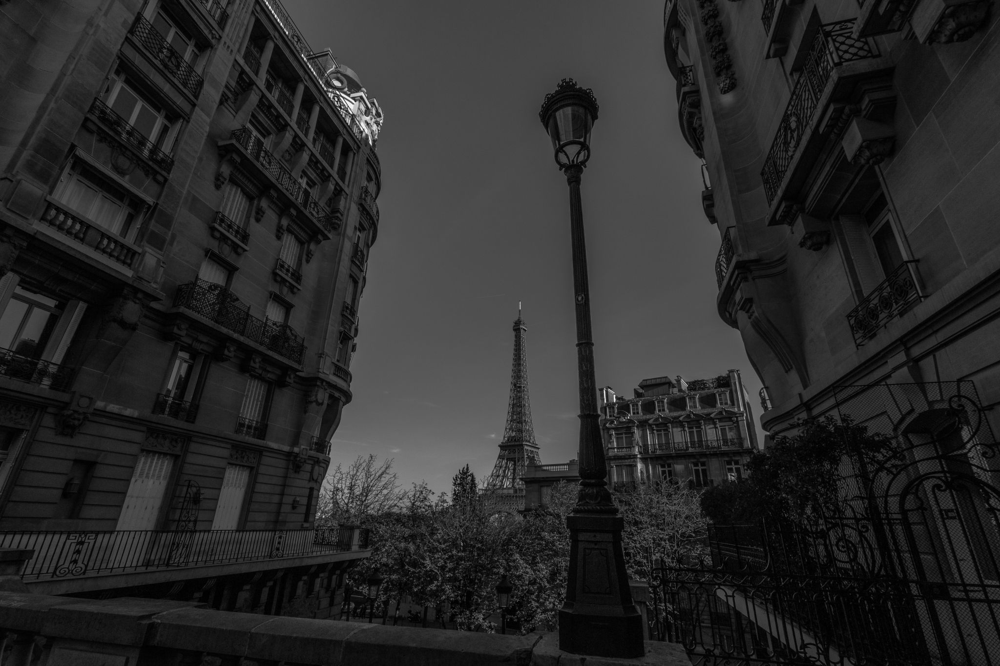 Eiffel Tower view from the street, Paris, France