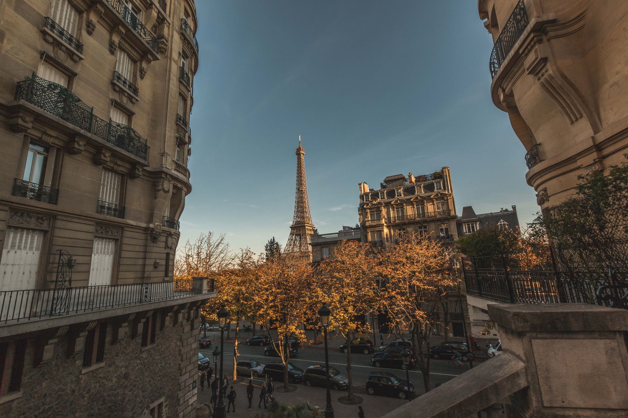 Eiffel Tower view from the street, Paris, France