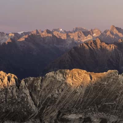 Pic de Bure, panoramic view on Les Ecrins national park, France