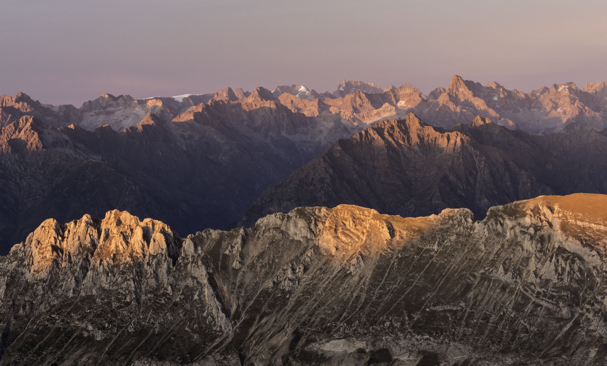 Pic de Bure, panoramic view on Les Ecrins national park, France