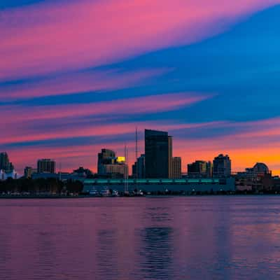 San Diego Skyline at sunrise from Coronado Island, USA