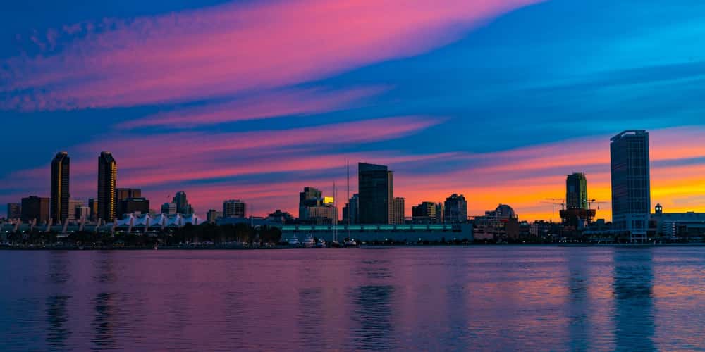 San Diego Skyline at sunrise from Coronado Island
