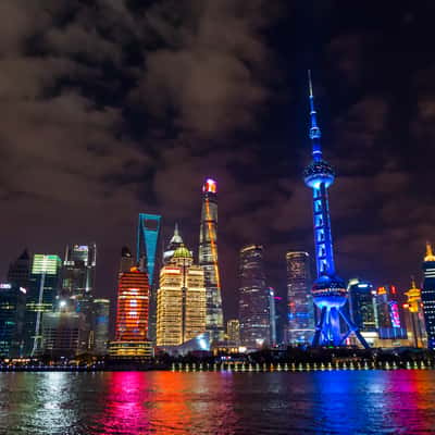 Shanghai's Pudong Skyline from Huangpu River, China