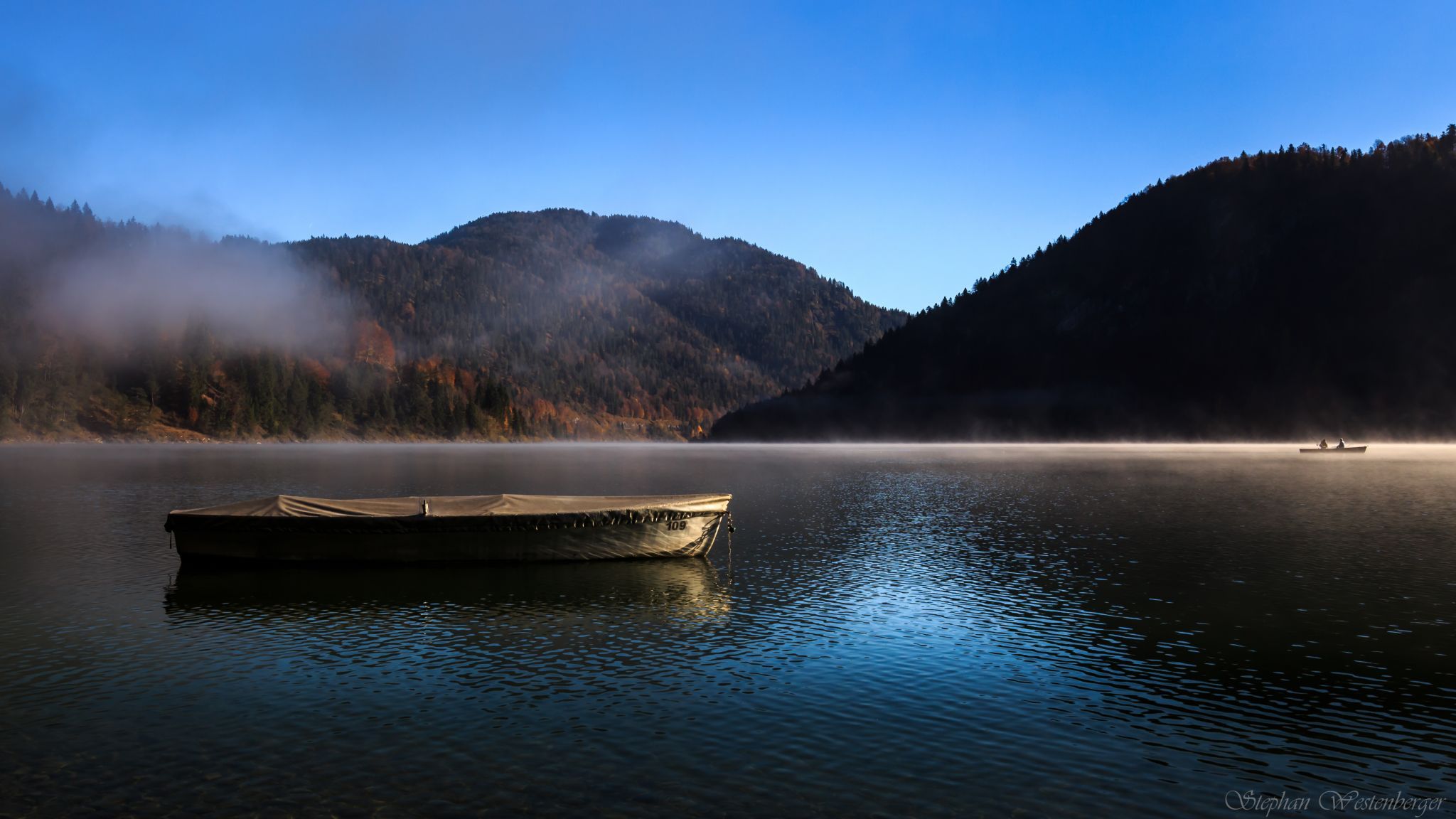 Lonely boat at Sylvensteinstausee, Germany