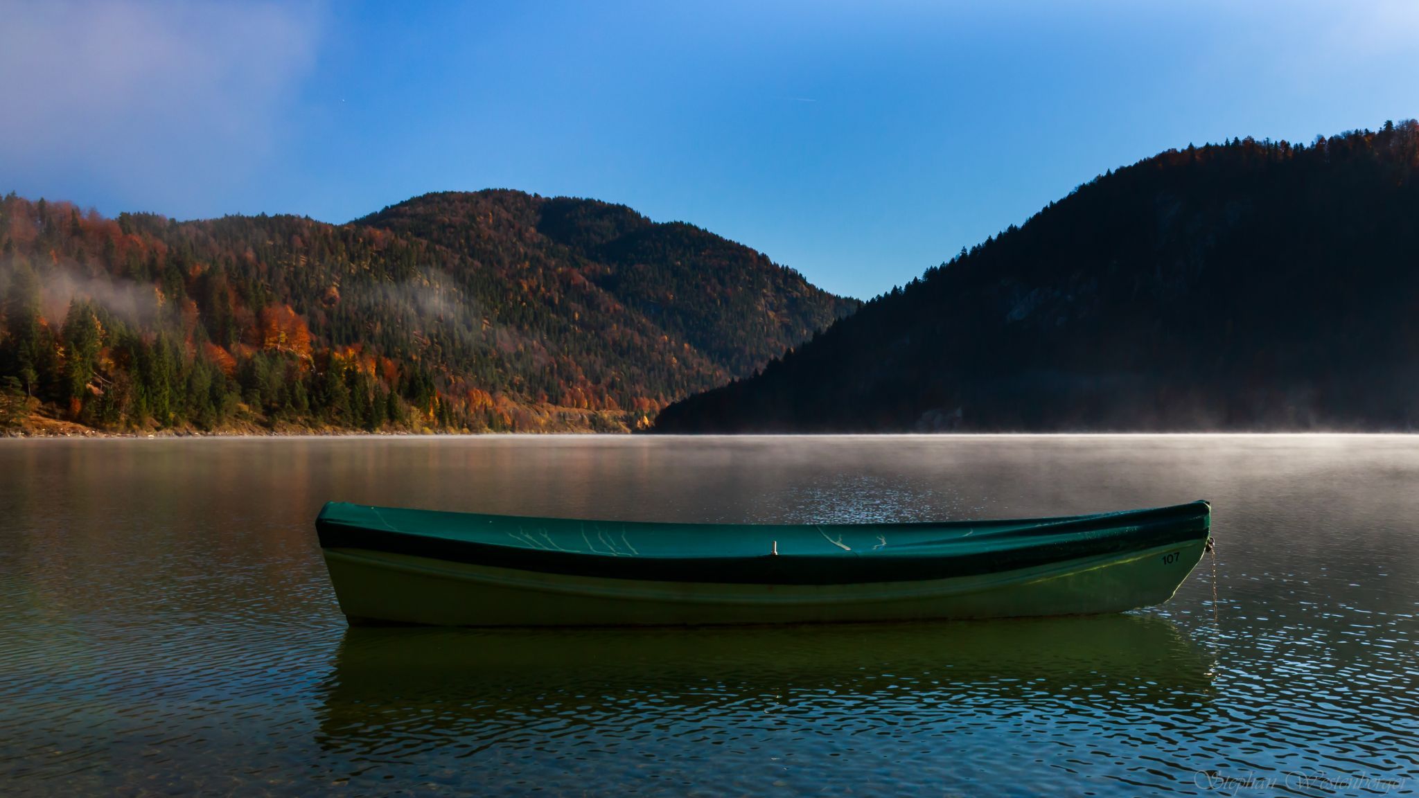 Lonely boat at Sylvensteinstausee, Germany
