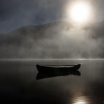 Lonely boat at Sylvensteinstausee, Germany