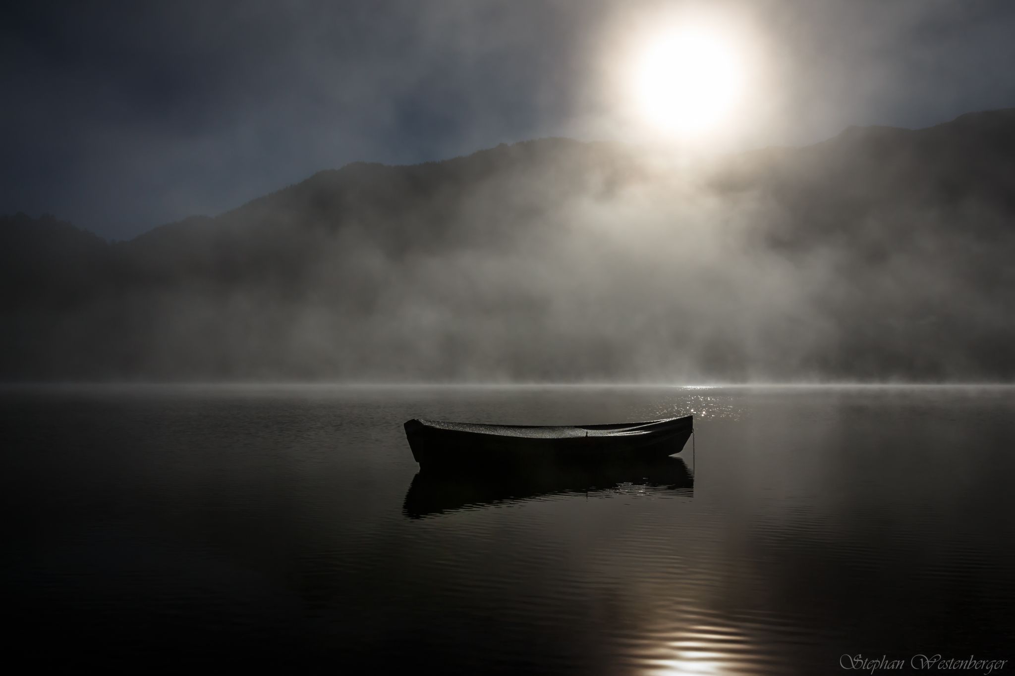 Lonely boat at Sylvensteinstausee, Germany