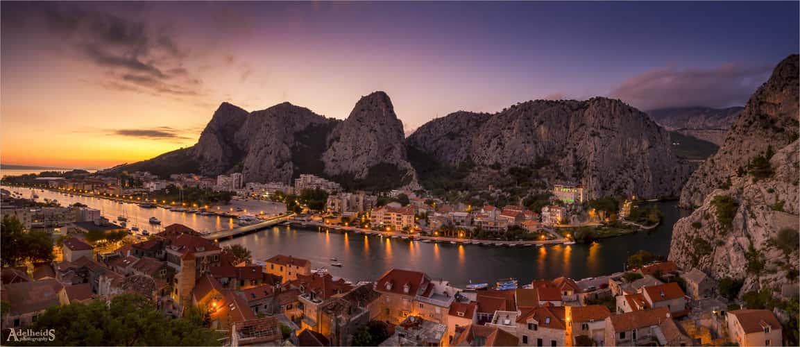 Aerial View of Omis and Cetina River,  Croatia