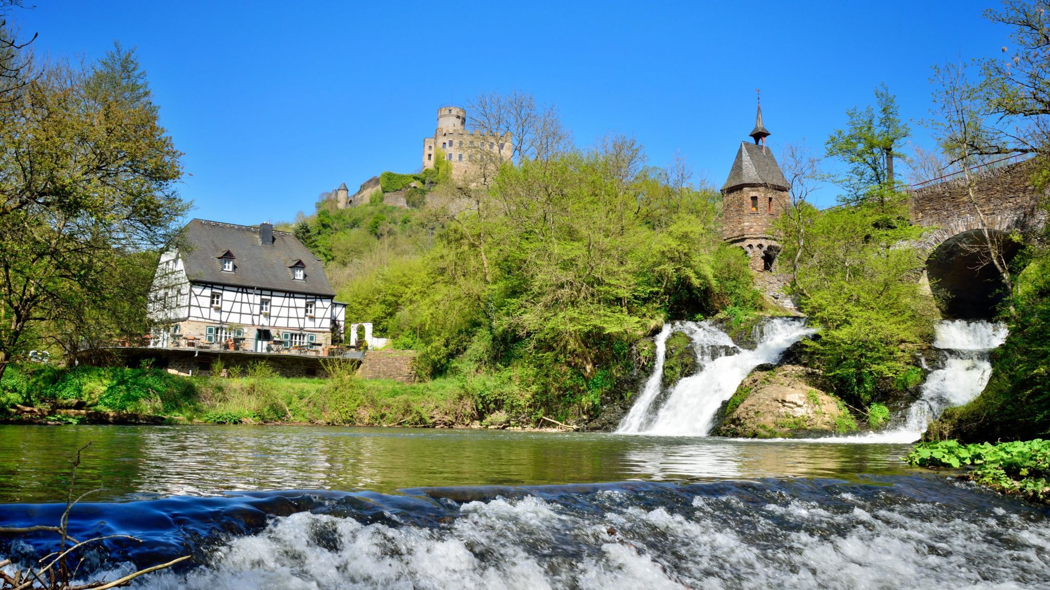 Castle Pyrmont and Waterfall, Germany