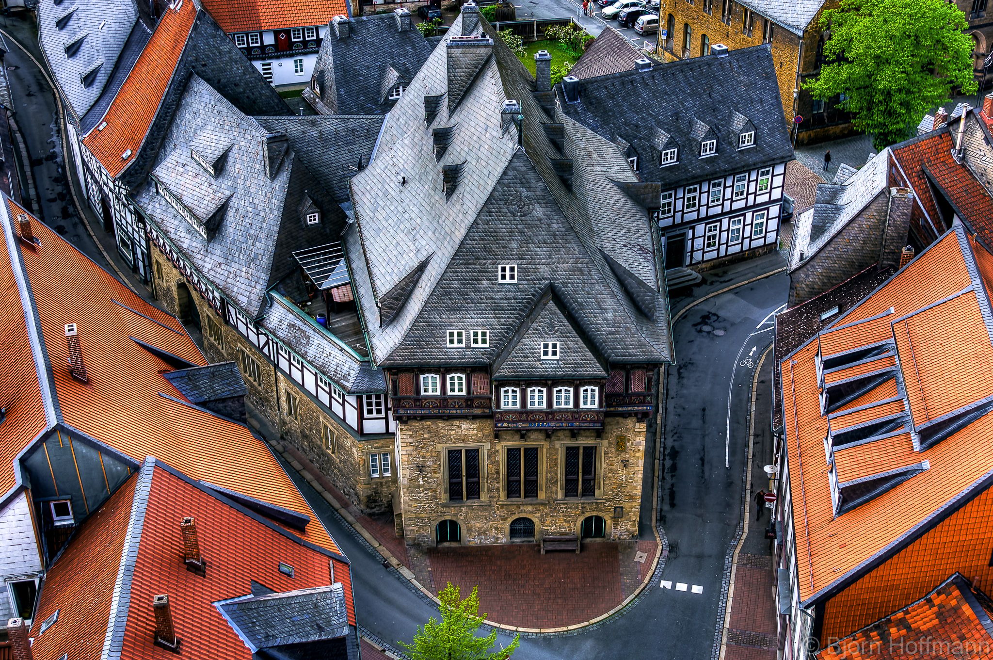 Church Tower aerial view onto Goslar Old Town, Germany