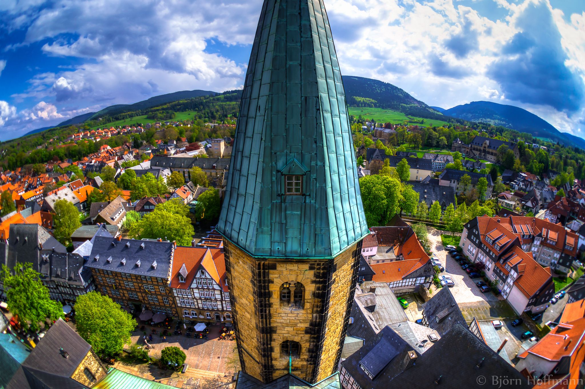 Church Tower aerial view onto Goslar Old Town, Germany