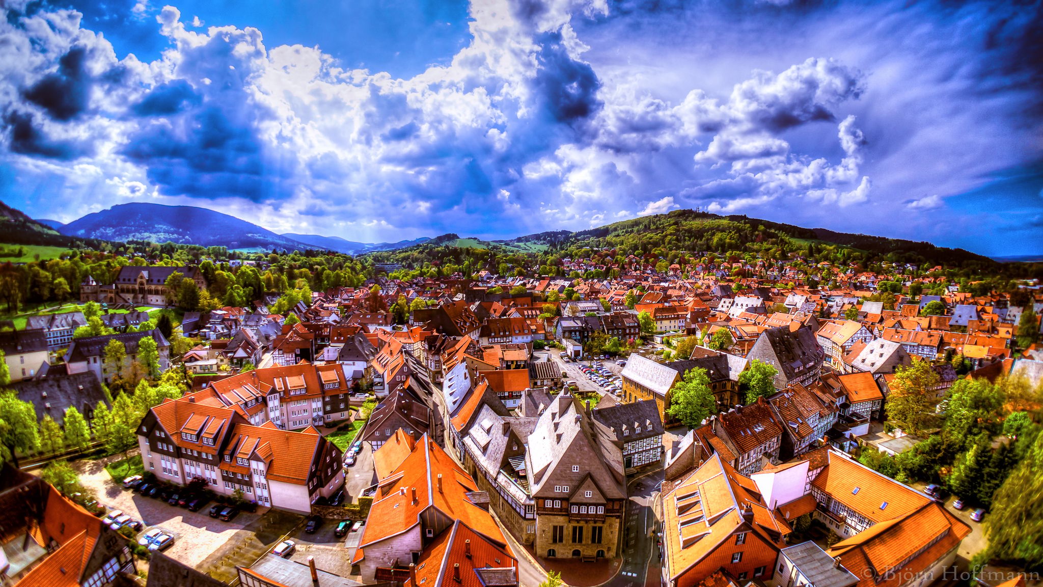 Church Tower aerial view onto Goslar Old Town, Germany
