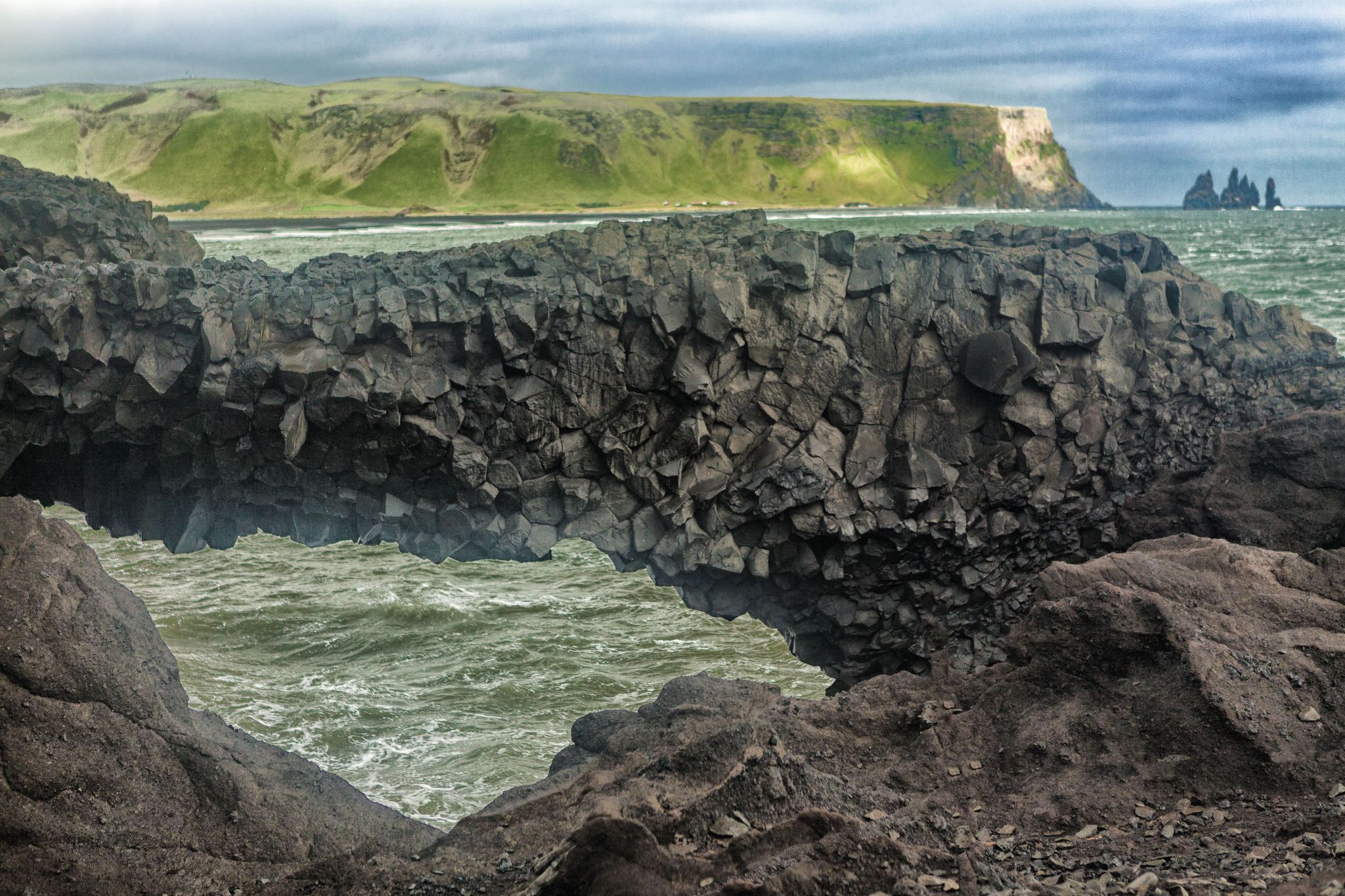 Reynisfjara Beach stacks at sunset, Iceland