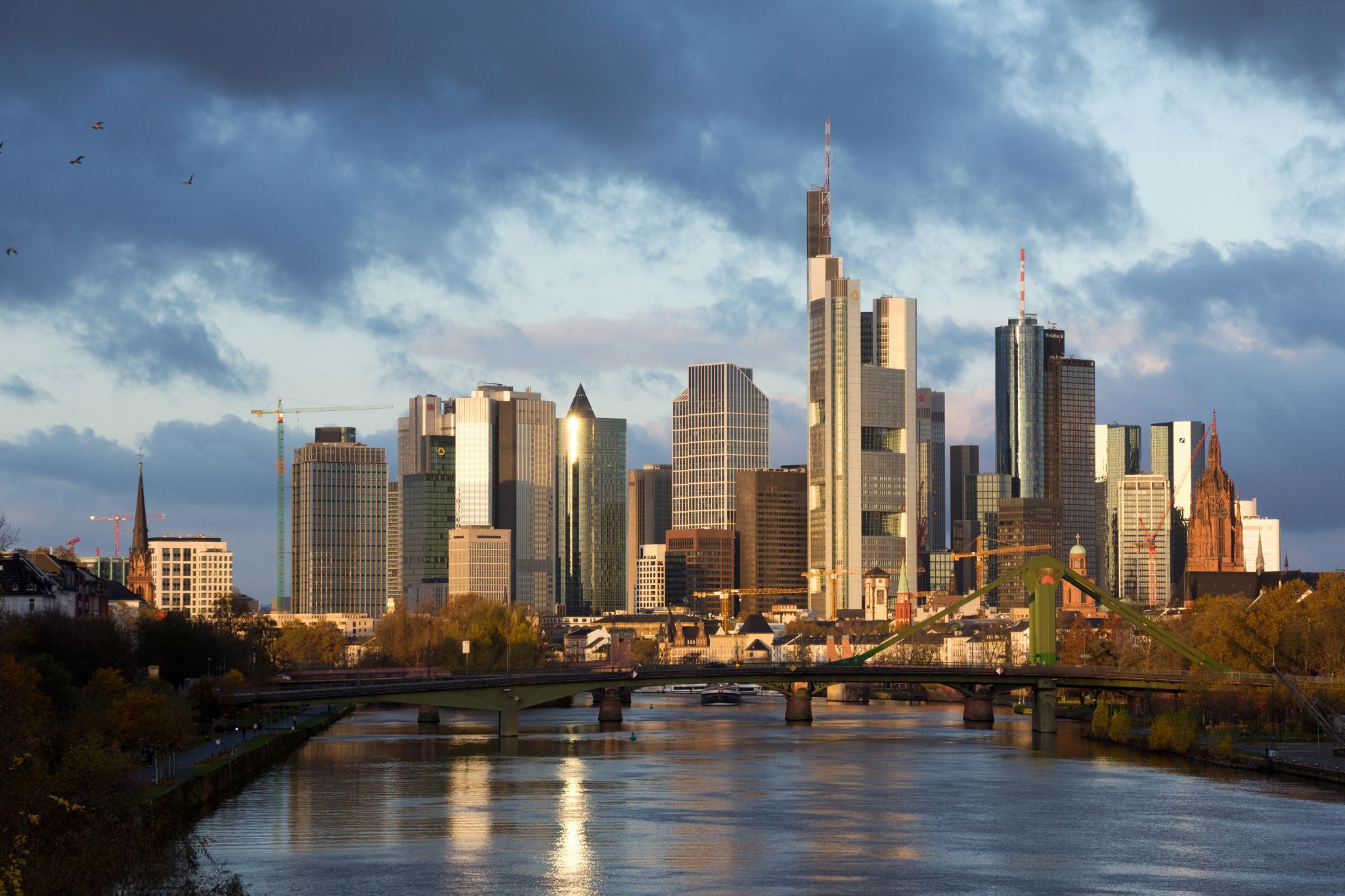 View from “Deutschherrenbridge“, Frankfurt am Main, Germany