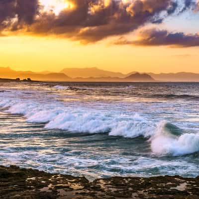 Mallorca, Son Serra Beach with Mountain View, Spain