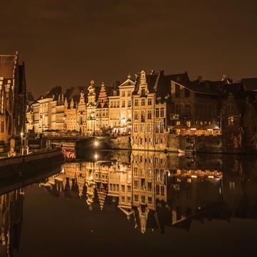 Reflections during light festival in Ghent, Belgium