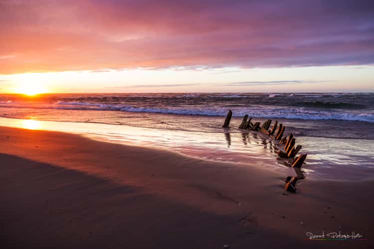 Beach of Hirtshals with a little shipwreck