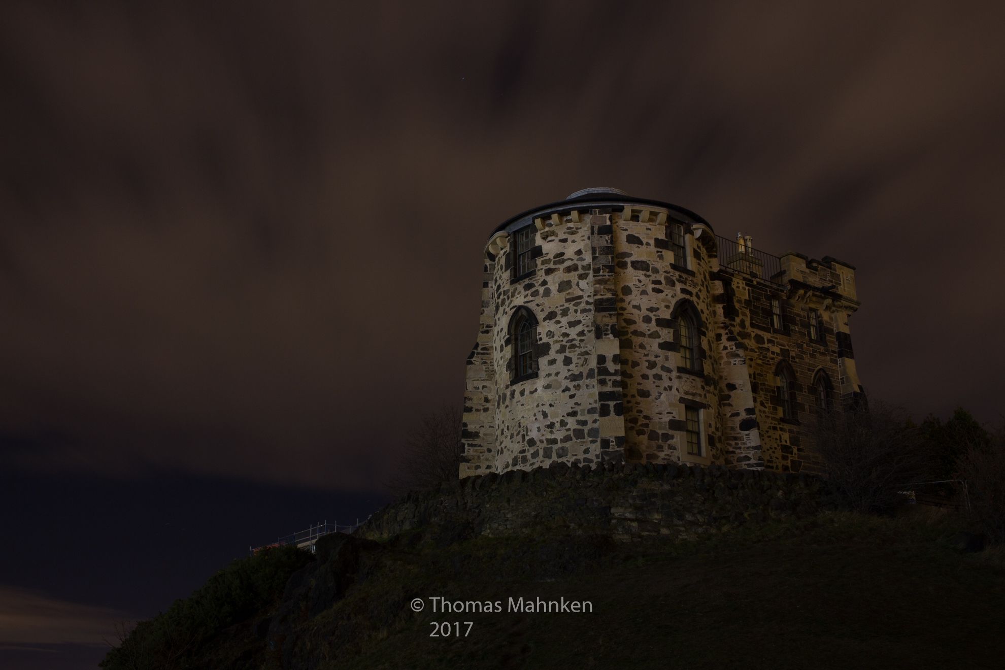 Observatory House on Calton Hill at Night, Edinburgh, United Kingdom