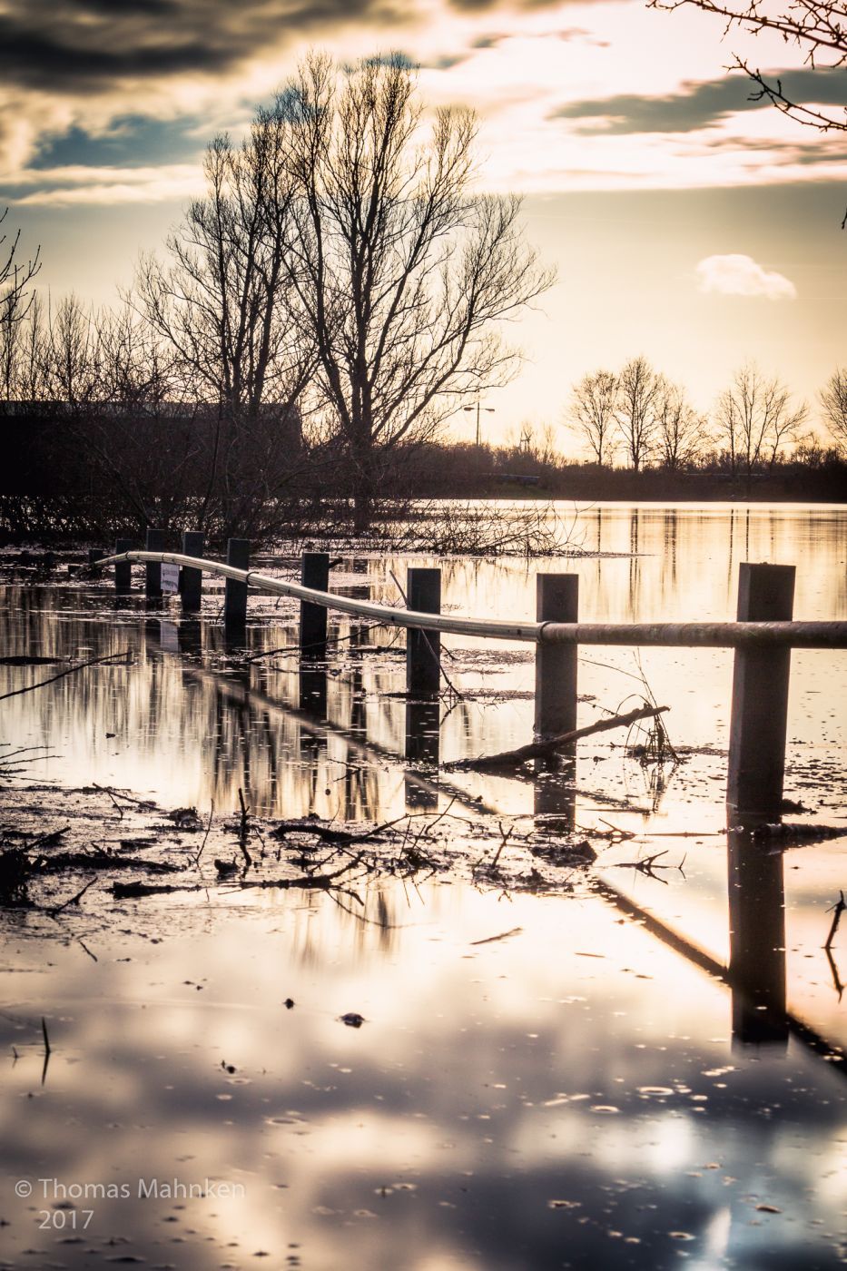 Flooded river Weser near Achim, Germany
