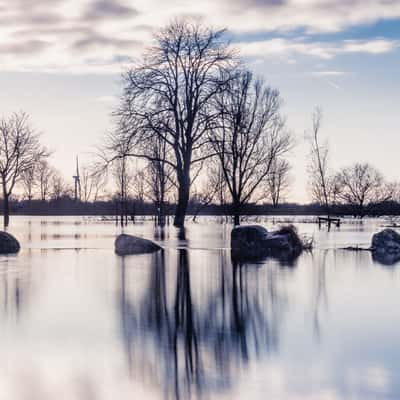 Flooded river Weser near Achim, Germany