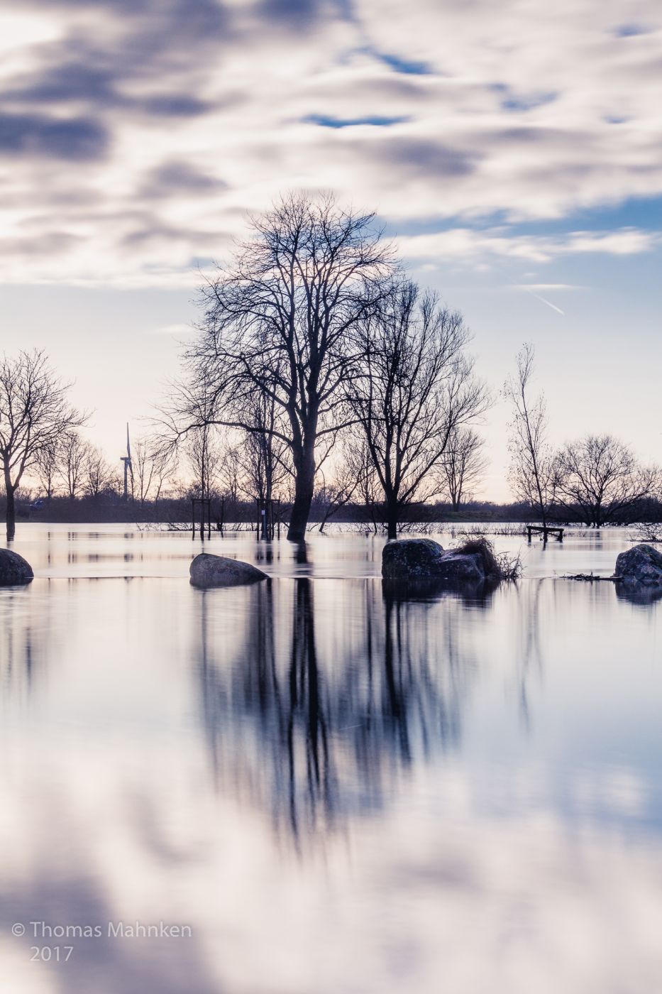 Flooded river Weser near Achim, Germany