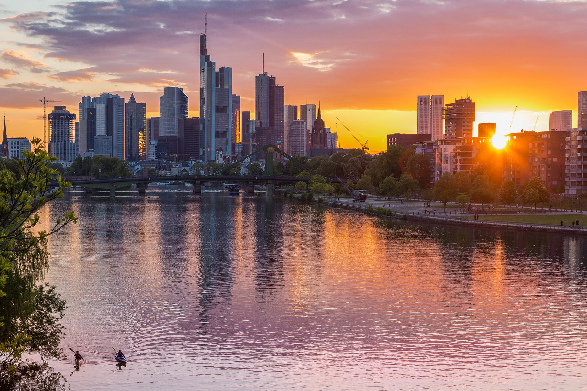 Frankfurt Skyline view from the 'Mainufer', Germany