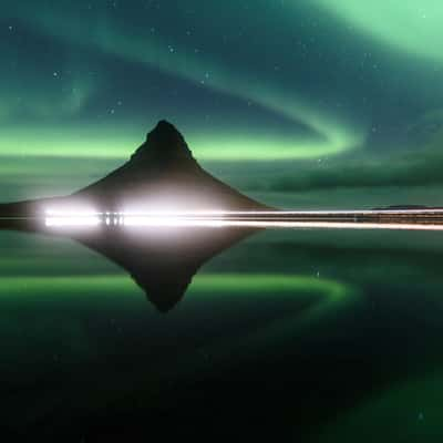 Aurora borealis at Kirkjufell, Iceland