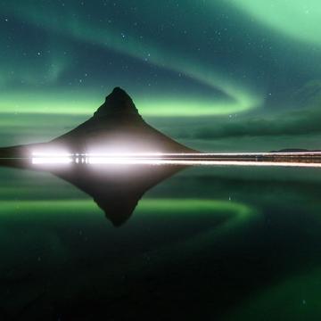 Aurora borealis at Kirkjufell, Iceland