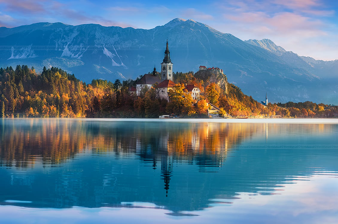 Lake Bled - Wooden Jetty - Rock covered with coins, Slovenia