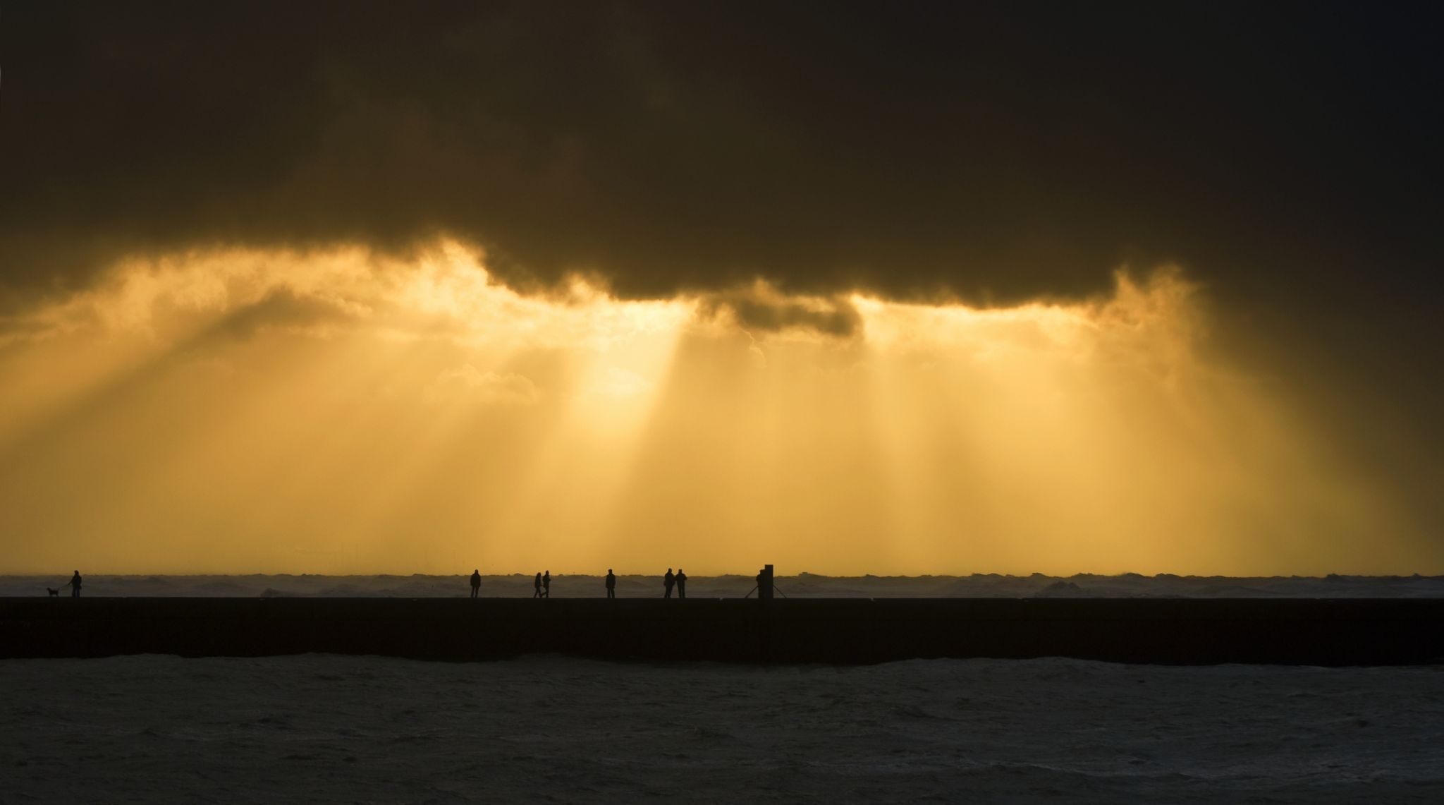 Scheveningen beach with view on the harbour, Netherlands