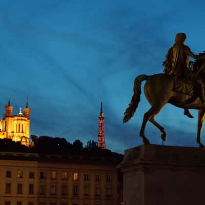 View of Notre-Dame de Fourvière from Place Bellecour, France