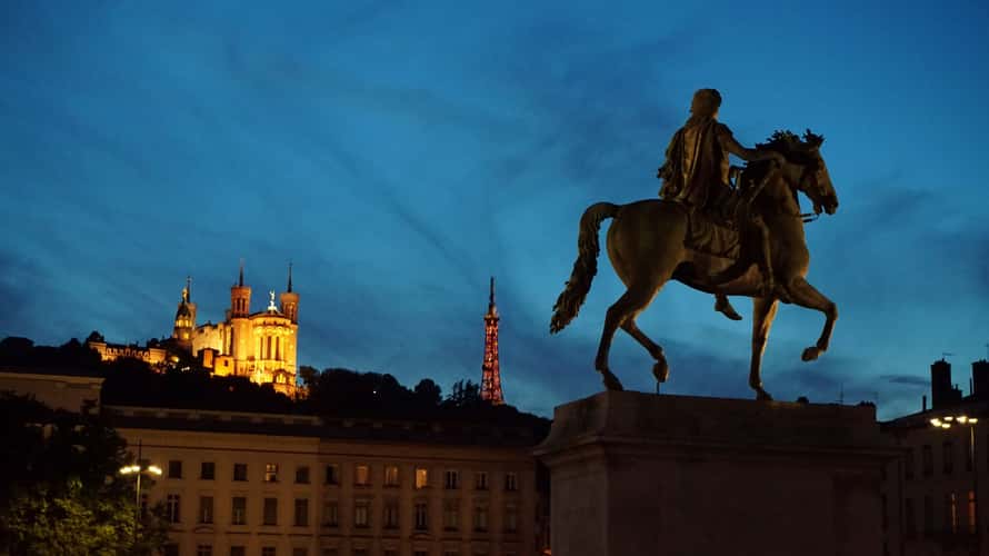 View of Notre-Dame de Fourvière from Place Bellecour