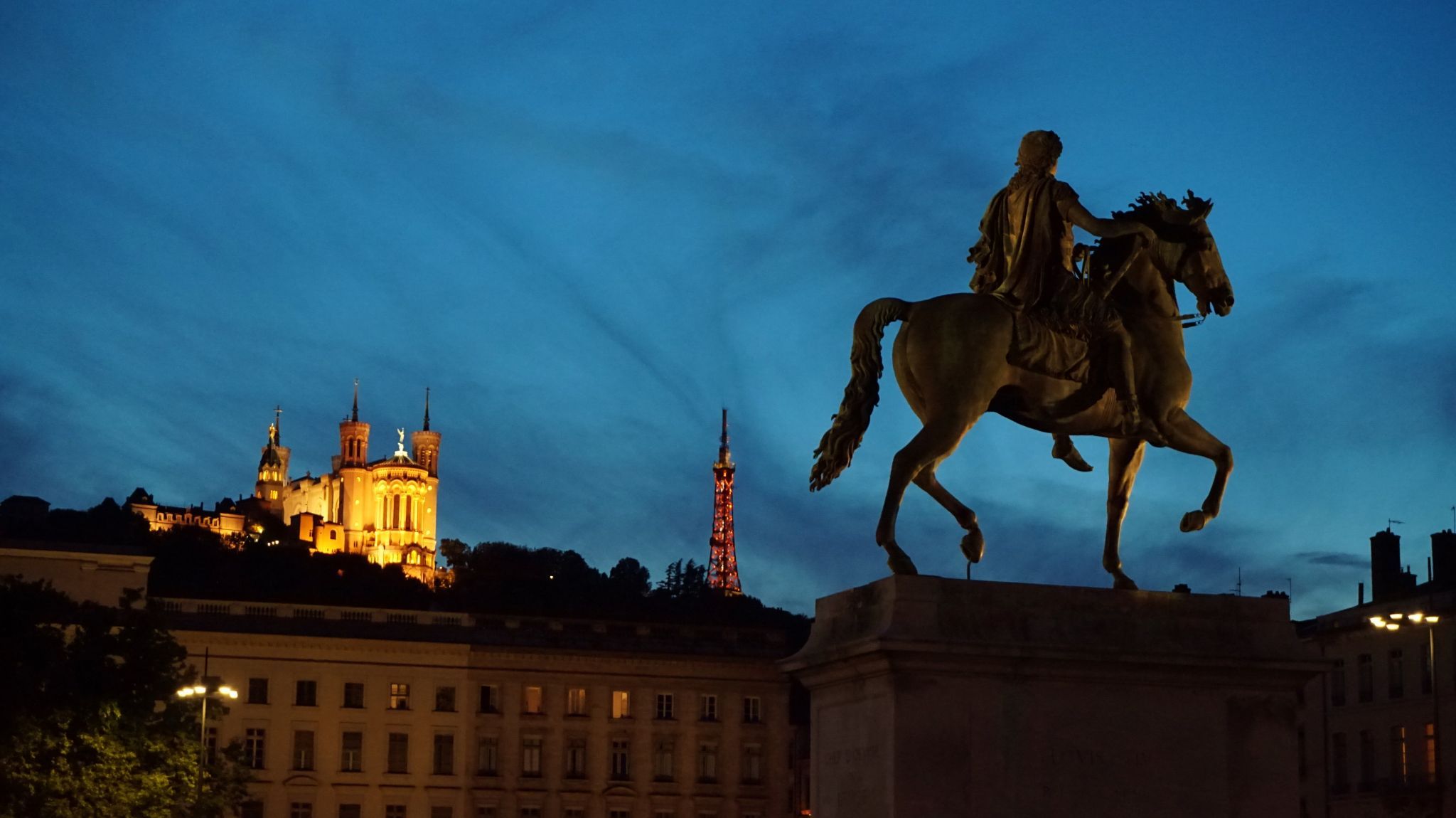 View of Notre-Dame de Fourvière from Place Bellecour, France