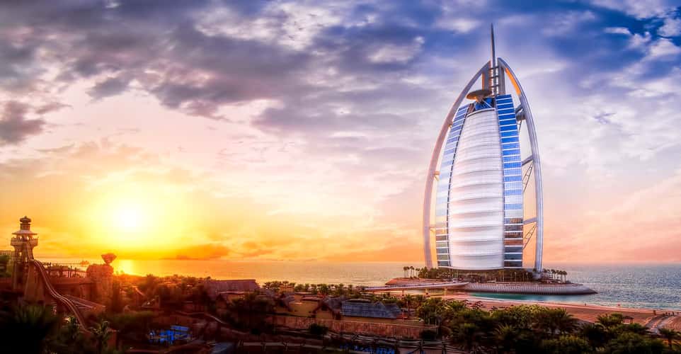 Burj Al Arab front view from water park