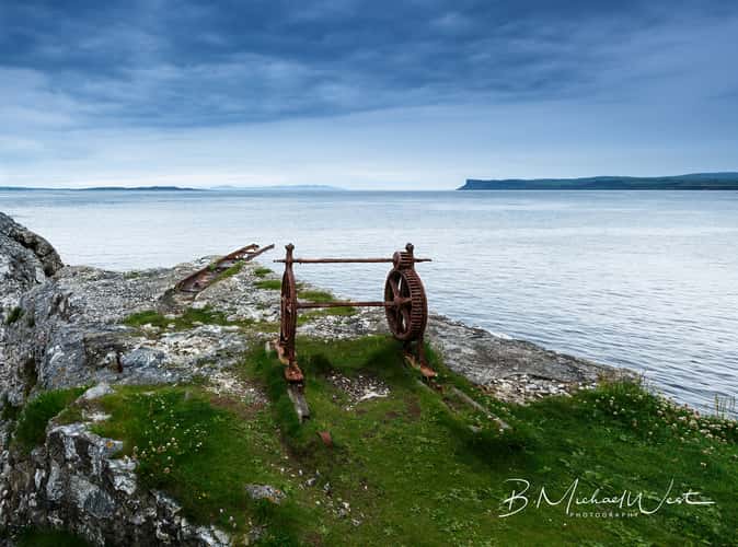 Old fish processing plant near Castle Kinbane