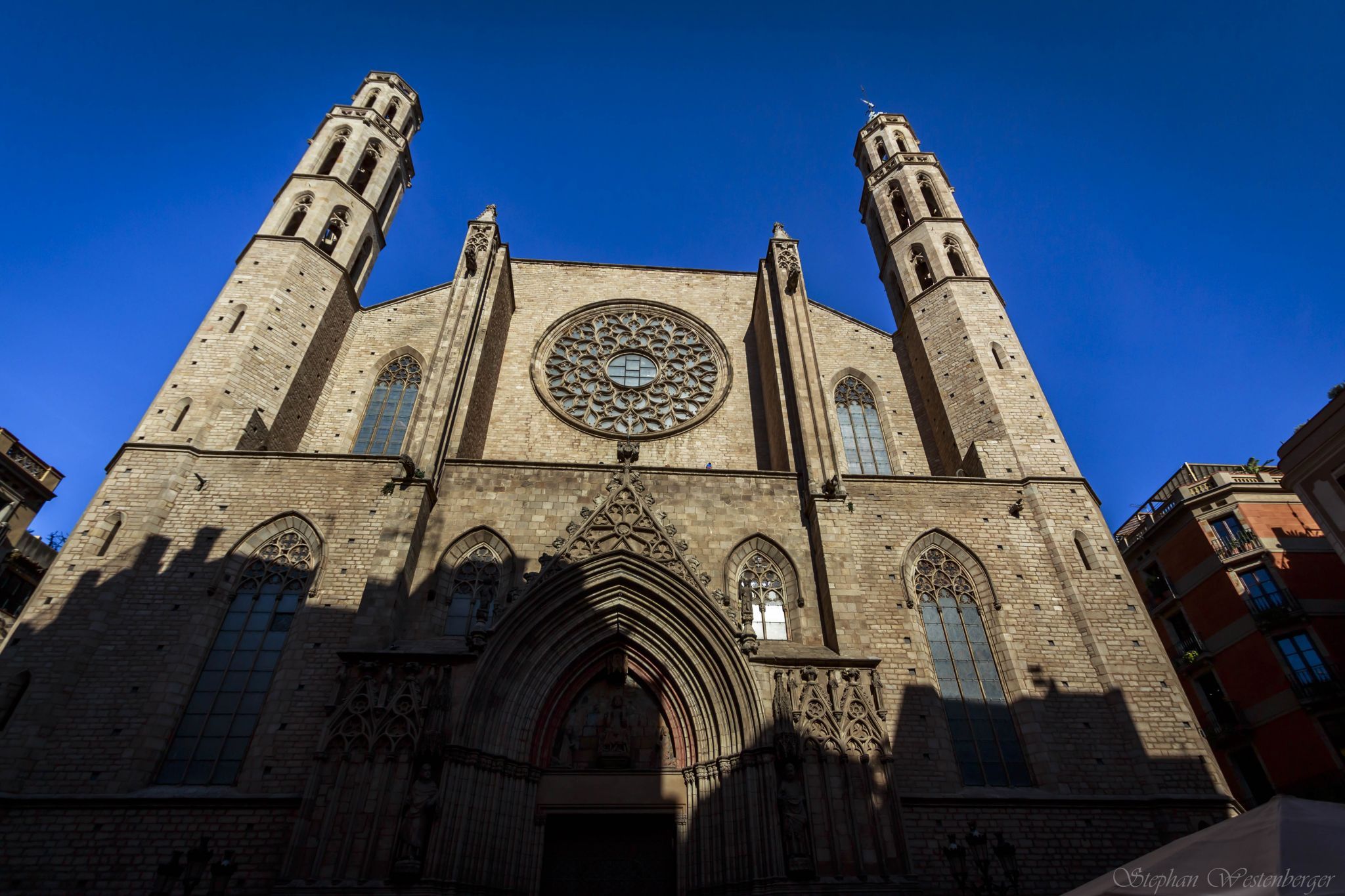 Exterior view of Santa Maria del Mar, Barcelona, Spain