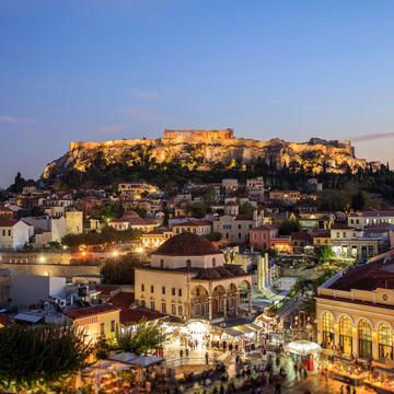 Acropolis Rock and Monastiraki Square, Athens, Greece