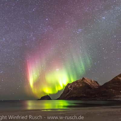 Aurora Borealis at Vik beach, Norway