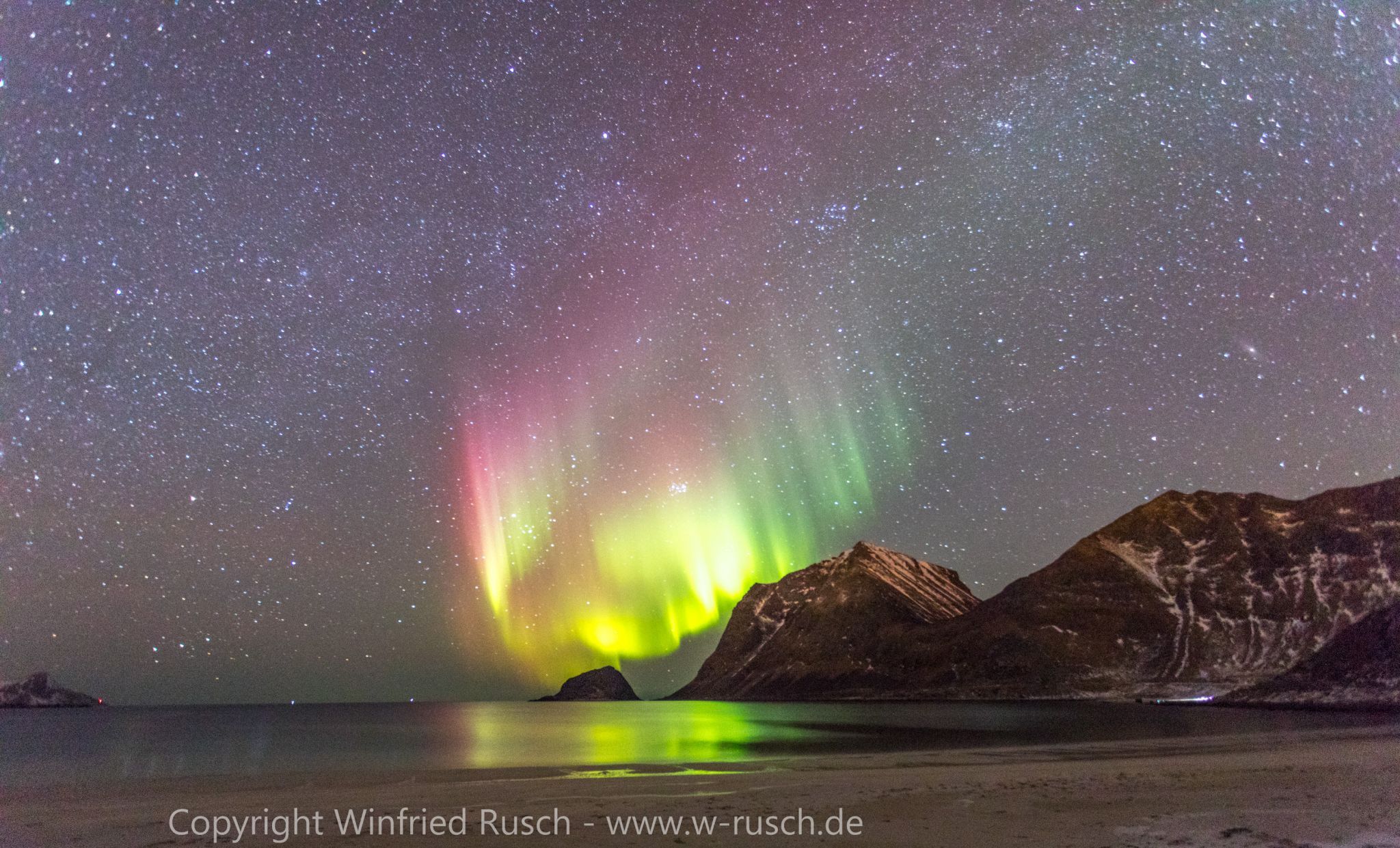 Aurora Borealis at Vik beach, Norway