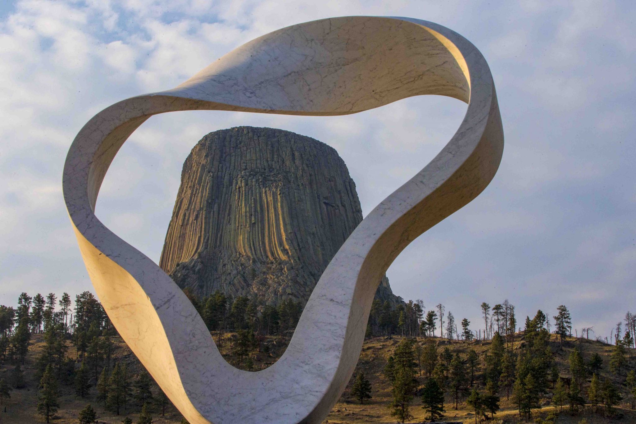 Devlis Tower through the Circle of Sacred Smoke Sculpture, USA