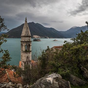Looking over the 'Lady of the Rock' Island, Montenegro
