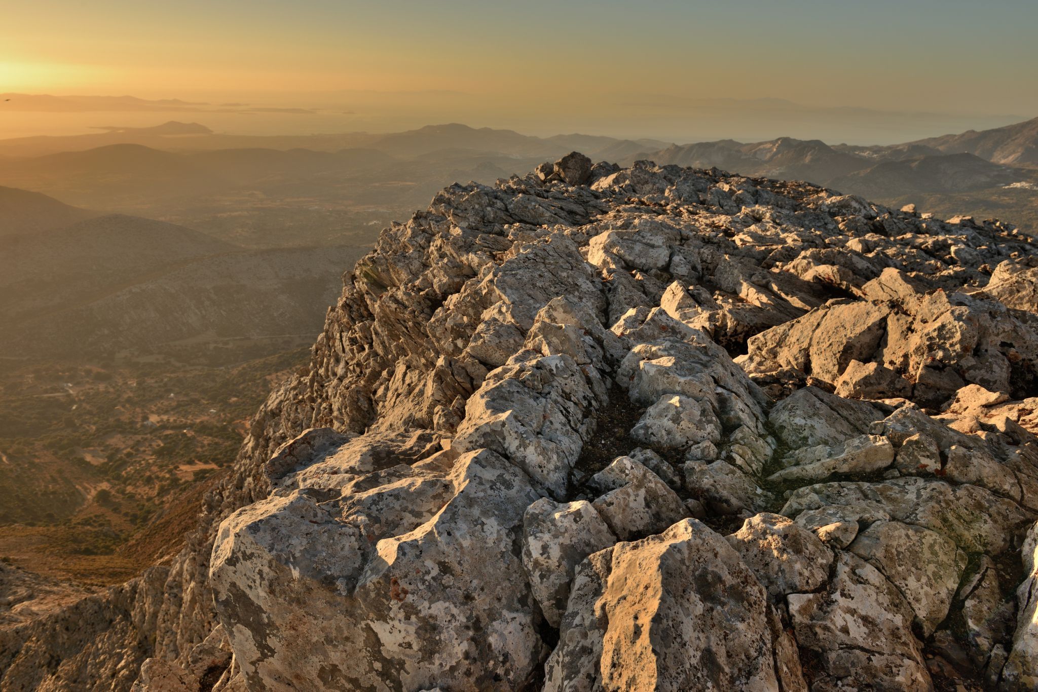 The top of mount Zas, Naxos at sunset, Greece