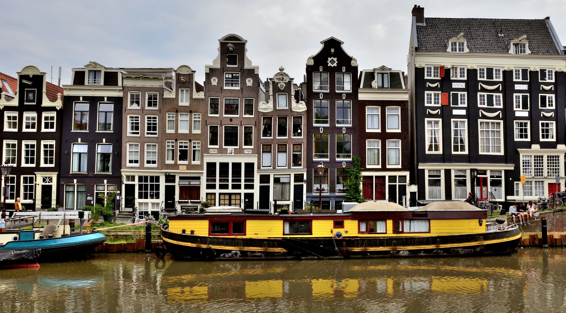 The Yellow Canal boat on Singel, Amsterdam, Netherlands